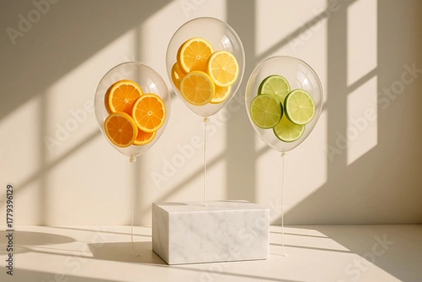 Obraz Balloons with Citrus Slices on Pedestal