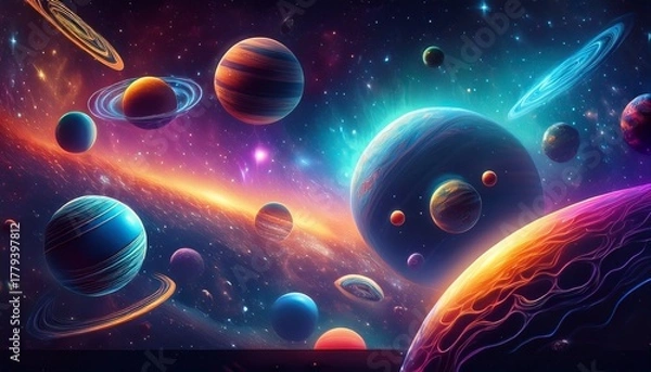 Fototapeta planets in outer space with colorful galaxies in the background planets space galaxy solar system universe
