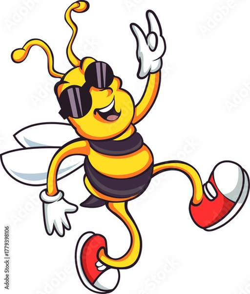 Obraz Cool Bee with Sunglasses Dancing Cartoon Character