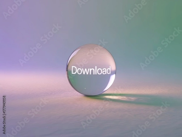 Fototapeta A translucent sphere with the word "Download" displayed on its surface, set against a softly colored background, creating a modern, digital feel.