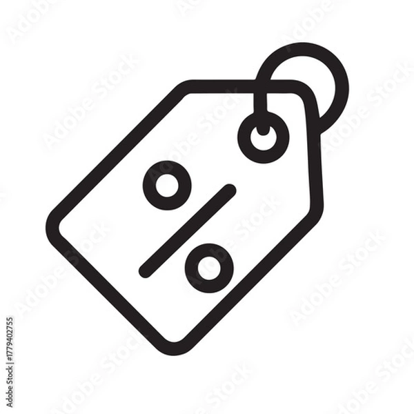 Fototapeta Discount Tag Icon Vector, Sale Label Symbol, Price Tag Badge for Promotion, Coupon Offer Sign, Black Outline Isolated on White Background