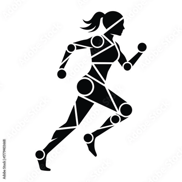 Fototapeta Runner silhouette with robotic geometric joint diagram
