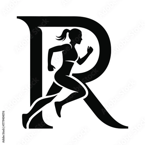 Fototapeta Runner silhouette integrated with large letter R graphic