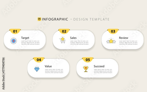 Fototapeta Timeline Creator infographic template. 5 Step timeline journey, calendar Flat simple infographics design template. presentation graph. Business concept with 5 options, gantt vector illustration.