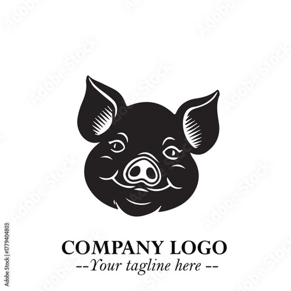Obraz Head of Pig Logo Symbol in Black on the White Background with Simple Modern Animal Design