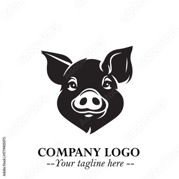 Obraz Head of Pig Logo Symbol in Black on the White Background with Simple Modern Animal Design