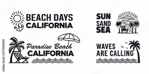 Fototapeta California beach vibes collection featuring palm trees sun sand sea and waves