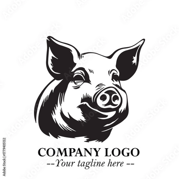 Fototapeta Head of Pig Logo Symbol in Black on the White Background with Simple Modern Animal Design