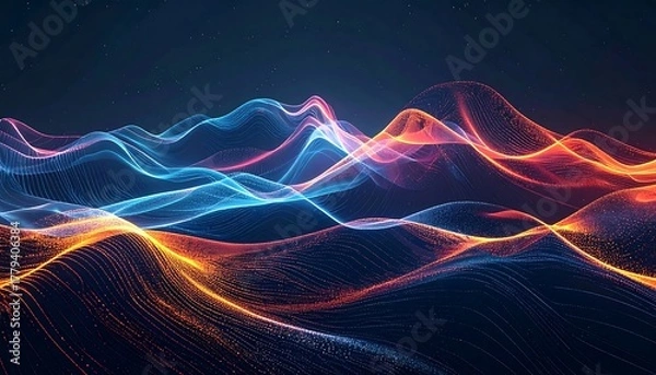 Obraz Abstract digital landscape of glowing, flowing color waves