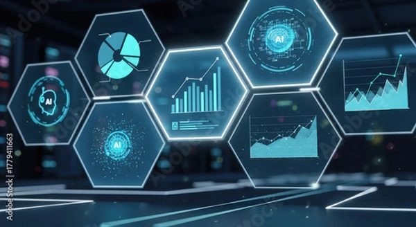 Fototapeta Investment growth visuals, Panels depicting anticipated growth and scenario analysis focus
