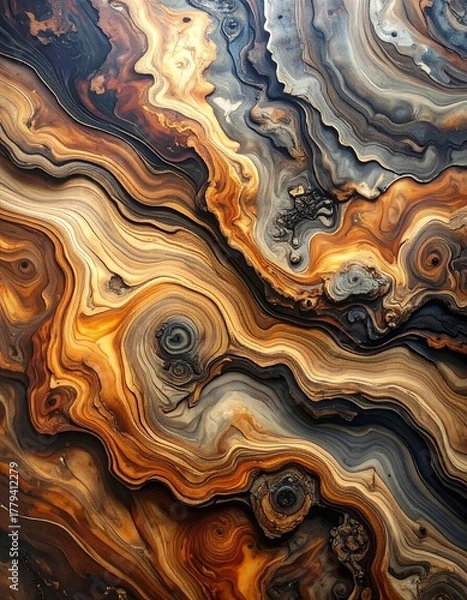 Obraz Abstract flowing design with layered brown, gold, and grey hues