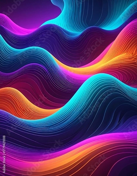 Obraz Abstract flowing waves of vibrant, neon-colored lines on a dark background