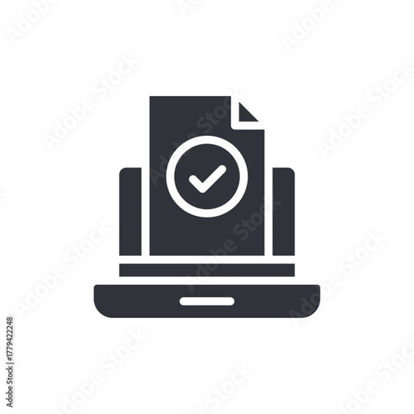 Obraz Laptop With Document And Tick Verification Symbol Icon
