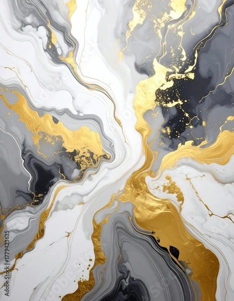 Obraz Abstract fluid art with swirling gold veins on a marble background