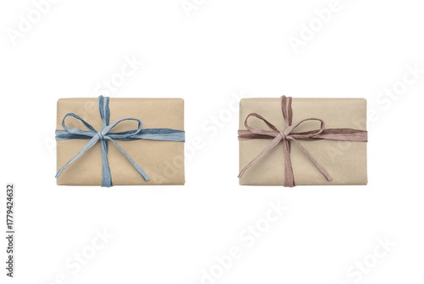 Obraz A cutout image of a naturally styled gift decorated with blue and brown ribbons