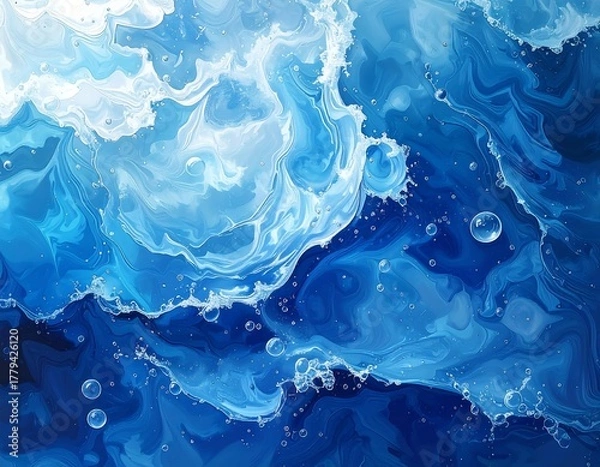 Obraz Abstract fluid art with swirling shades of blue and bubbles