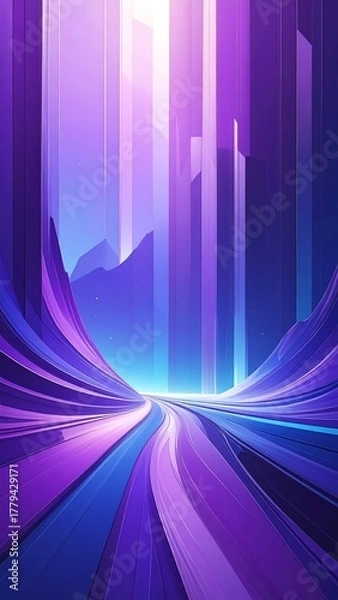 Obraz Abstract, geometric artwork; curving road ascends into a glowing light