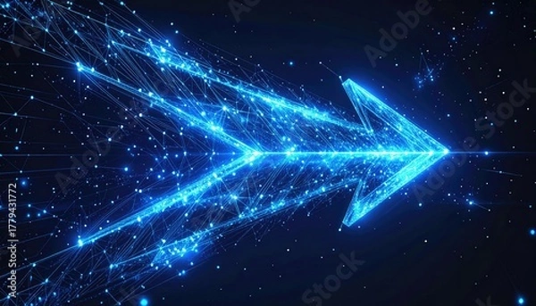 Fototapeta Futuristic Blue Digital Arrow Representing Data Flow and Technological Advancement.