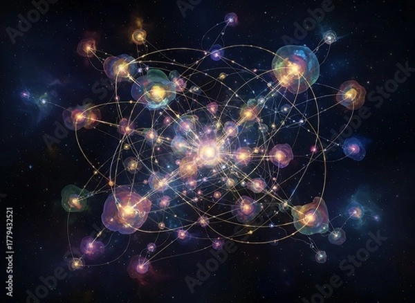 Obraz Abstract, glowing network of connections with a cosmic background