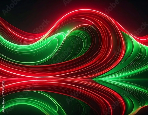 Obraz Abstract, glowing, wavy lines in red and green against a dark background