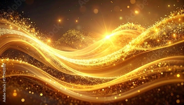 Obraz Abstract gold waves flow with sparkling particles and bright light