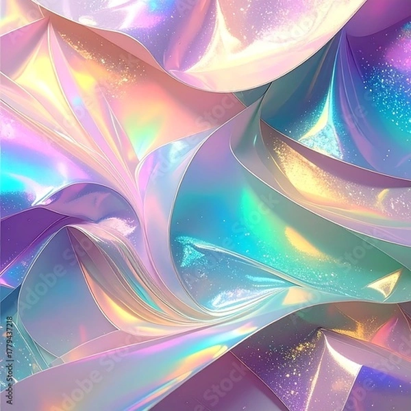 Obraz Abstract, iridescent folds of fabric with sparkling highlights