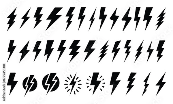Fototapeta Electricity icon, flash lightning bolt symbol, power, energy icons vector graphics for graphic design elements in various styles. vector illustration eps file.