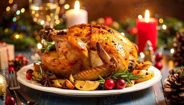 Obraz Roasted Christmas chicken feast