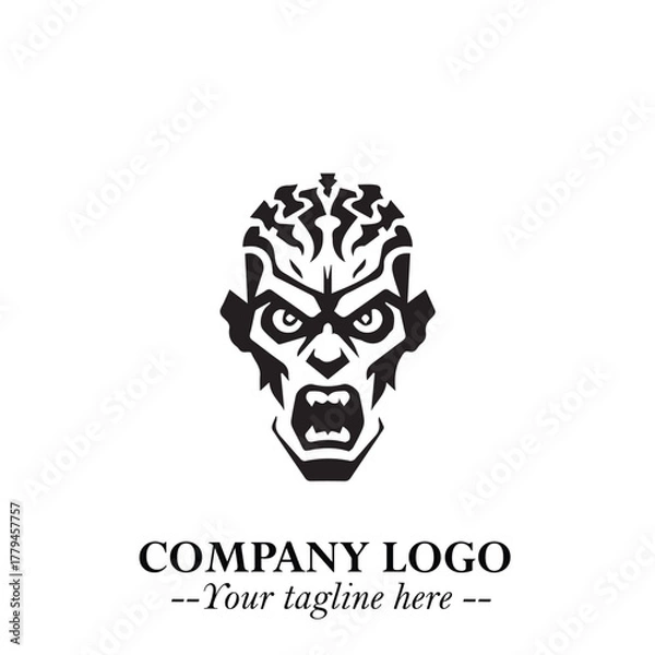 Fototapeta Head of Zombie Logo Symbol in Black on the White Background with Horror Minimal Vector Design