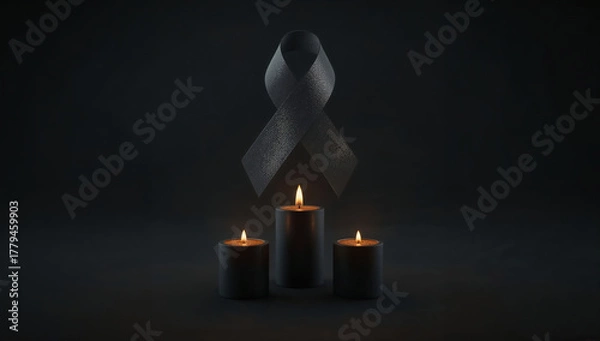 Fototapeta Sorrowful image of black ribbon and candles symbolizing loss and grief