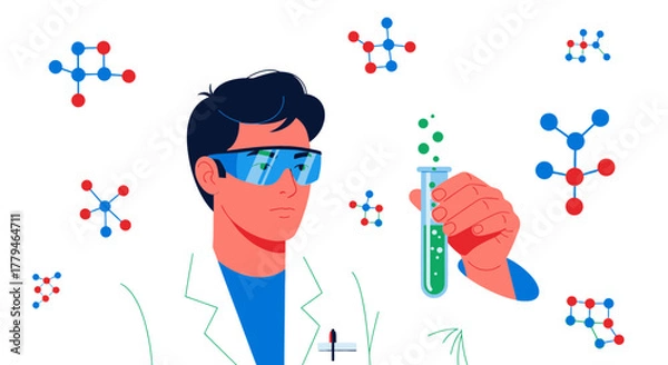 Fototapeta Scientist Conducting Laboratory Experiment with Chemical Compounds and Molecular Structures