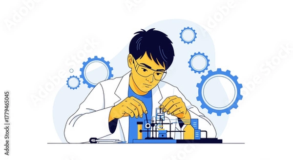 Fototapeta Scientist Working Diligently on Complex Technical Task With Engineering Solutions