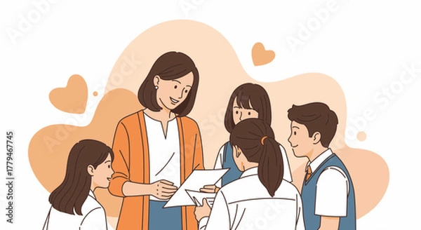 Fototapeta Teacher Sharing Knowledge With Students in a Warm and Encouraging Educational Environment