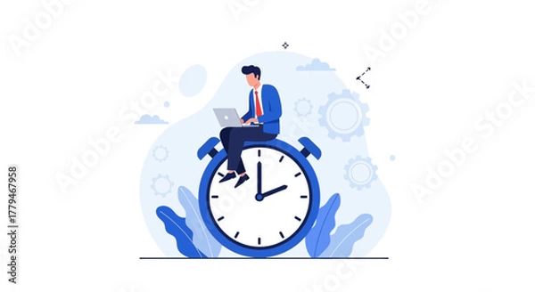 Fototapeta Time Management Concept Illustration: A Person Working On Top Of A Clock Symbol