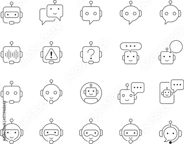 Fototapeta Thin line chatbot icons with editable stroke for digital communication and ai applications