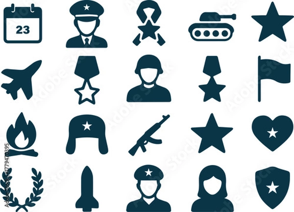 Fototapeta Set of russian army day icons isolated on white background