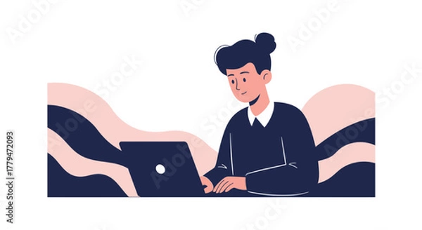 Obraz Young Professional Working On Laptop, Depicting Digital Work And Modern Communication