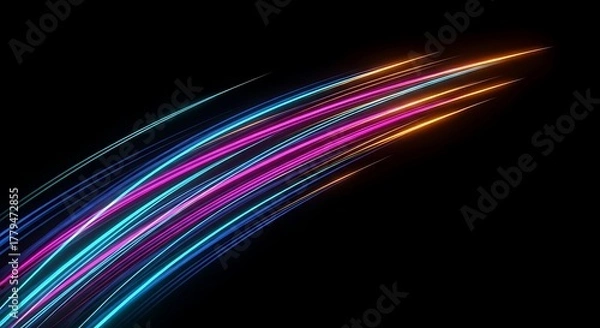 Obraz Dynamic neon light streaks zoom across dark background