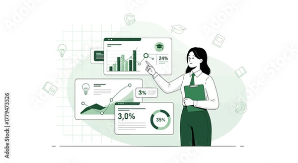 Obraz Woman Presenting Data Analysis and Statistics With Charts and Graphs for Business