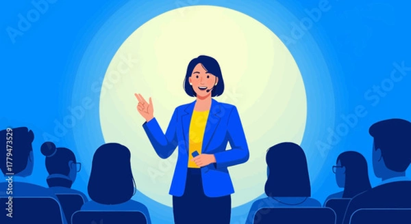 Obraz Woman Presenting To Audience At A Conference, Showing Speech And Communication Skills.