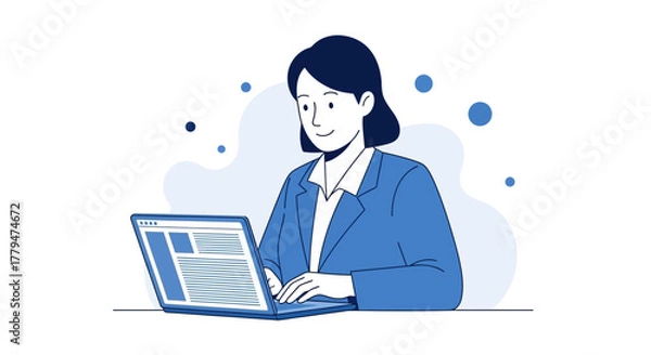 Obraz Woman Working On Laptop Demonstrating Modern Digital Business and Technological Progress