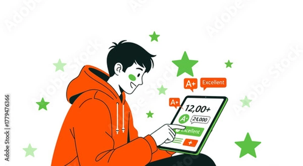 Obraz Young Person Achieving High Marks And Success Displayed On Digital Tablet Display