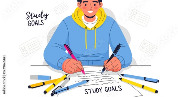 Obraz Young Person Drafting Plans and Ideas Highlighting Study and Educational Targets