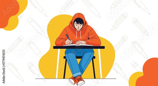 Obraz Young Person In Education Study And Takes Notes With A Pen During His Classes