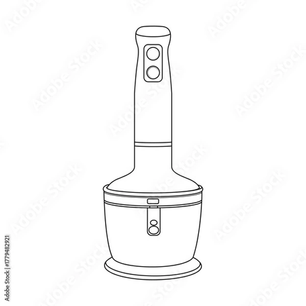 Fototapeta Vector outline illustration of a hand blender. Minimalist black and white kitchen appliance drawing, perfect for cooking and recipe design projects.