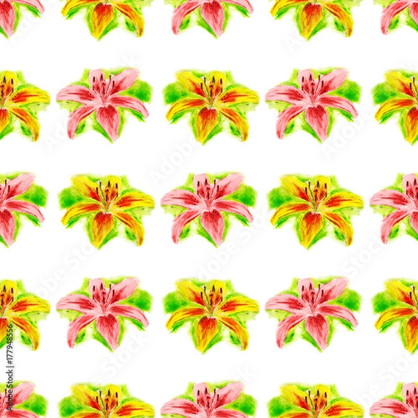 Fototapeta Seamless pattern with yellow lily