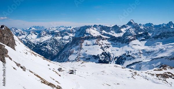 Fototapeta View from the summit of the Nebelhorn winter sports area, Allgau Alps