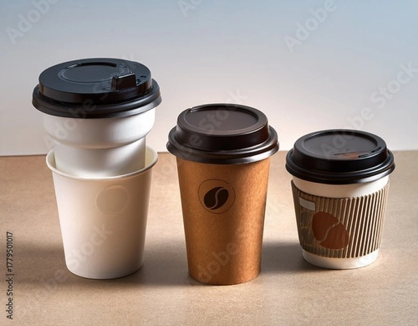 Fototapeta variety of coffee cups and containers