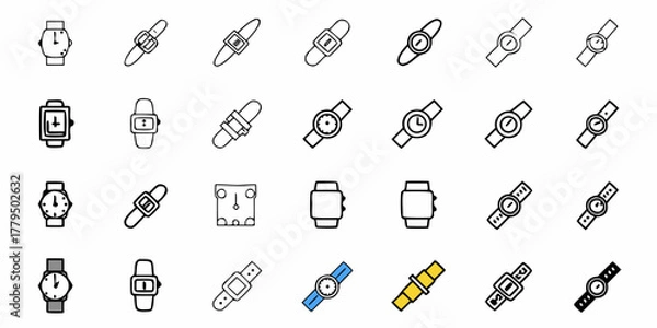 Fototapeta Illustration of various wrist watches and watch bands in a grid pattern on a white background