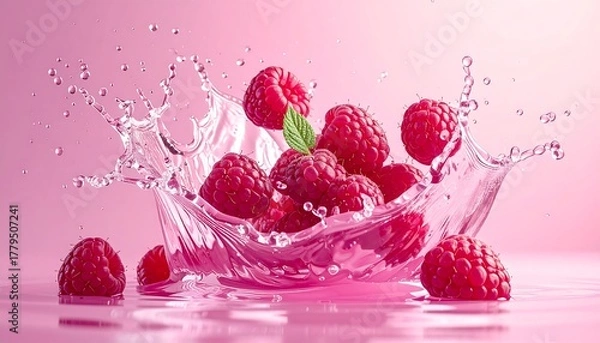 Fototapeta Raspberry Splash - Fresh Berries in Motion with Water.